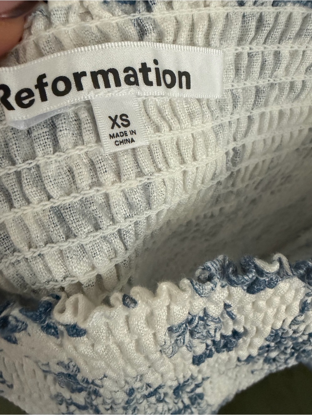 Reformation Smocked Square-Neck Midi Dress in Blue Floral - Picture 3 of 5